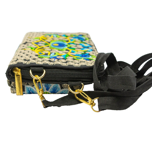 Womens Vintage Embroidered Floral Crossbody Wallet Removable Adjustable Strap - Picture 5 of 10